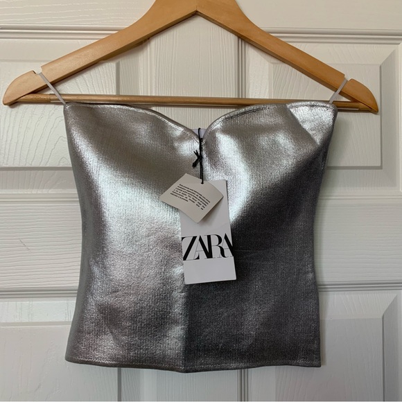 🇺🇸 NWT ZARA SILVER BUSTIER TOP - Picture 8 of 8
